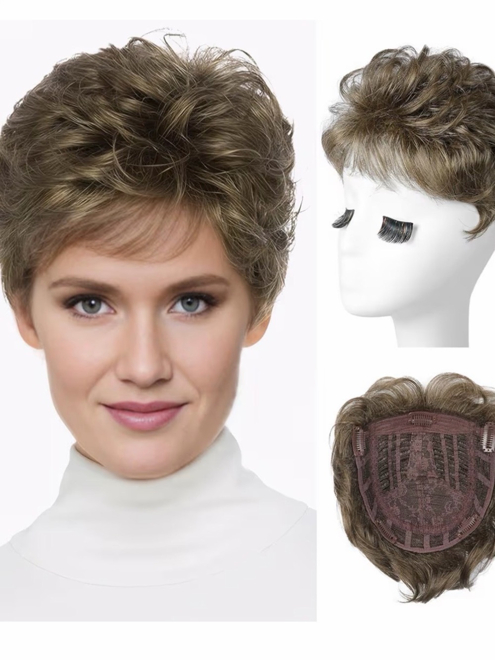REECHO Hair Topper,Short Wiglet W/Thinning hair Synthetic Top Crown-Medium Brown
